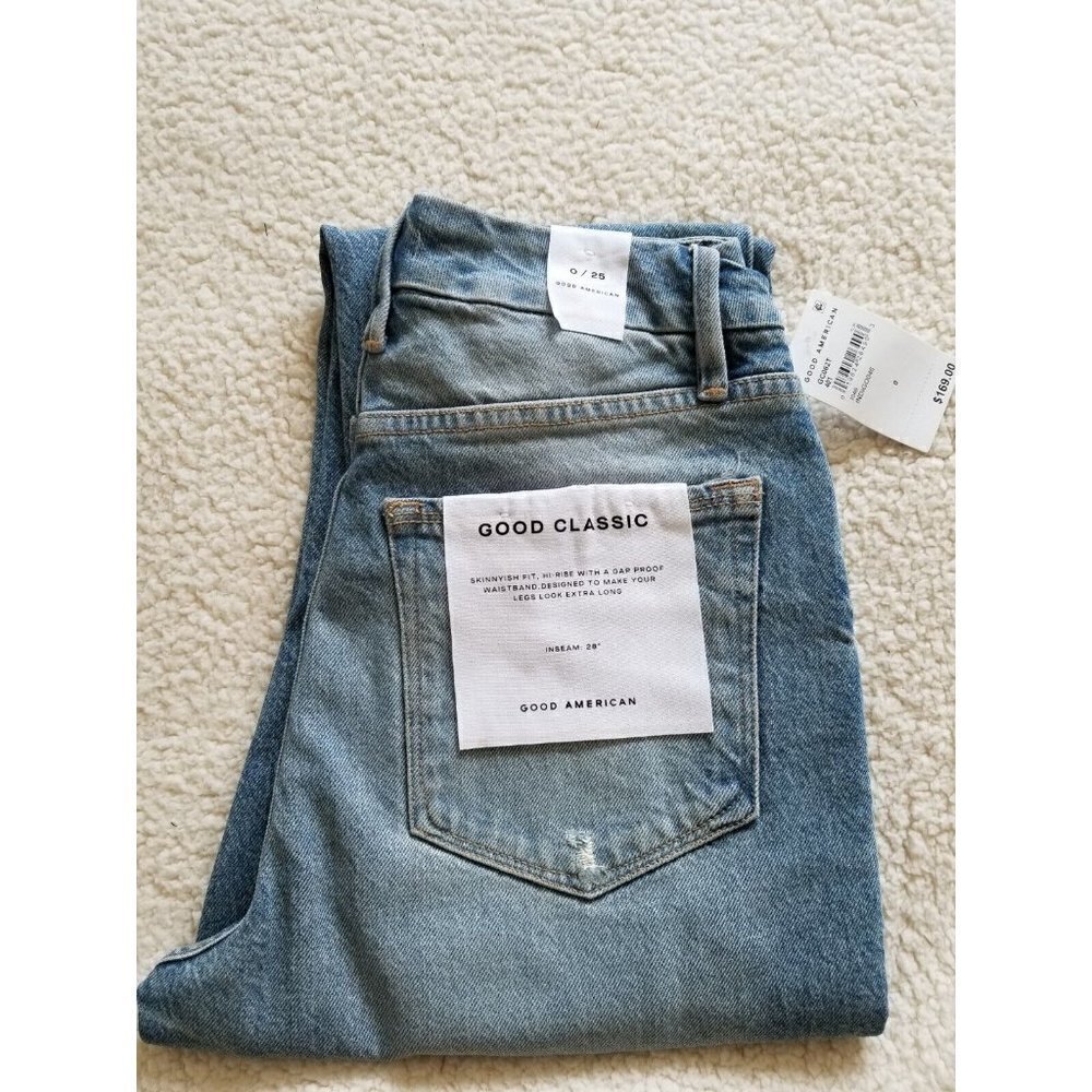 Good American Womens Good Classic Skinnyish Fit Distressed Hi-Rise Jeans Sz 0/25